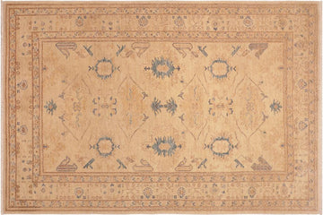 handmade Traditional Kafkaz Chobi Ziegler Tan Blue Hand Knotted RECTANGLE 100% WOOL area rug 6 x 9
